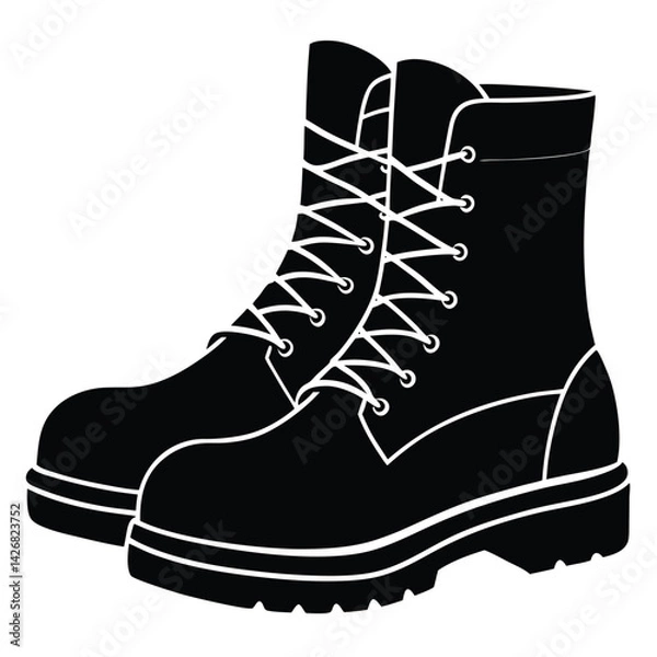 Fototapeta isolated Black vector work boots WIith White Background
