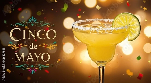 Obraz Festive margarita for cinco de mayo celebration with bokeh and confetti for party designs
