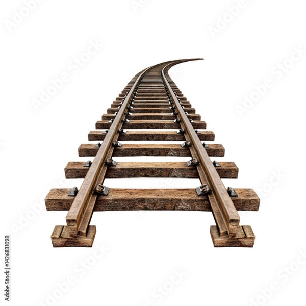 Fototapeta Curving Railroad Tracks Isolated on Transparent Background