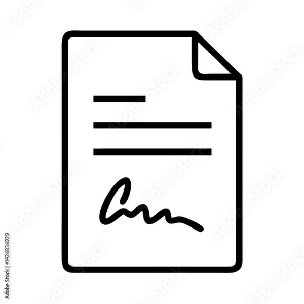 Fototapeta Signed document icon in black outline style