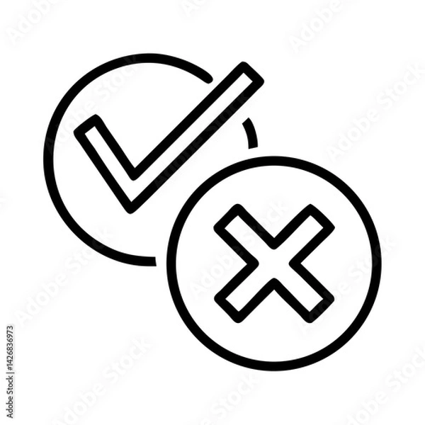 Obraz Check and cross marks icon in black outline style