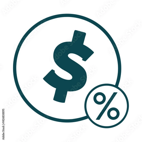 Fototapeta Simple Design Showing Dollar Sign And Percentage Icon For Financial Concepts