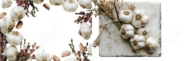 Obraz Set of a, Photo of garlic, isolated on a transparent background.