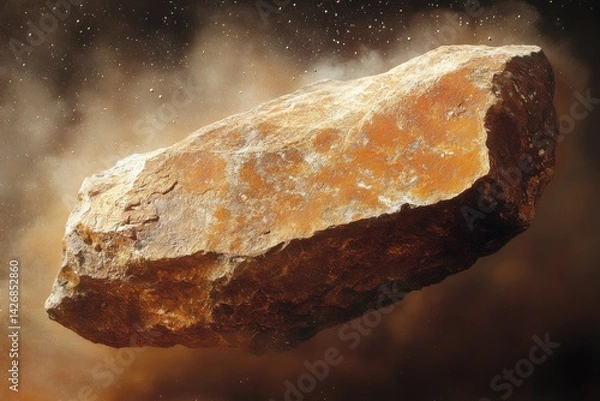 Fototapeta Floating Meteorite in Space with Dusty Background, Cosmic Atmosphere, Celestial Object Concept
