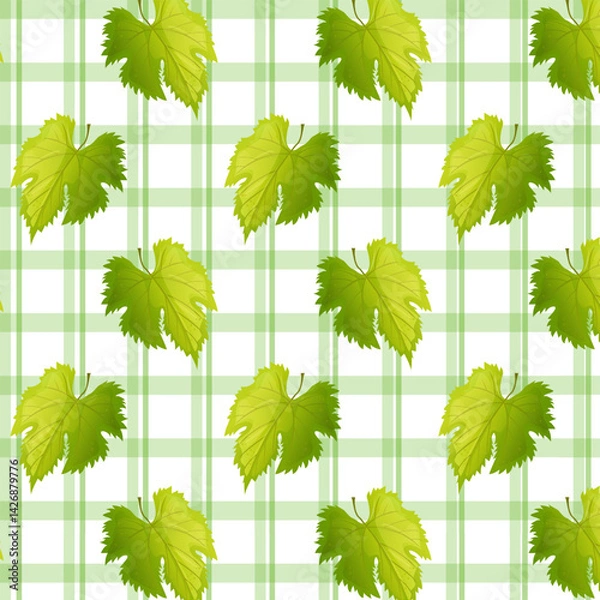 Fototapeta Seamless pattern grape leaves.For sticker and t shirt design, posters, logos, labels, banners, stickers,bottle product package, cuisine cooking or salad, etc