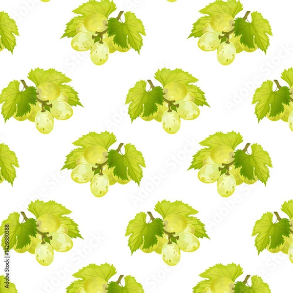 Fototapeta Seamless pattern grape branch.For sticker and t shirt design, posters, logos, labels, banners, stickers,bottle product package, cuisine cooking or salad, etc