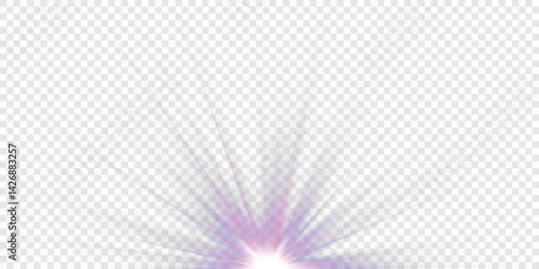 Fototapeta Png crystal star. Crystal ray light, sun shines PNG rainbow red yellow and blue color. Optical fire light effect. Png sparkle shine. Vector lens glare leakage glare reflection effect. Sunlight 