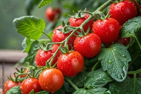 Fototapeta Juicy Burst of Flavor: Vibrant Close-Up of Fresh Cherry Tomatoes on a Pure White Background, High-Resolution Food Photography Perfect for Culinary Websites, Blogs, Cookbooks, and Recipe Illustrations,