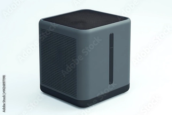 Fototapeta Modern cube-shaped portable audio speaker.