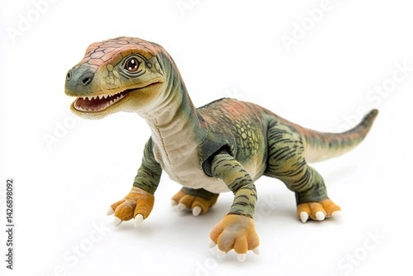 Fototapeta Soft toy dinosaur isolated on white background, generated AI