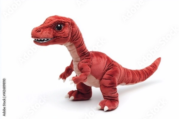 Fototapeta Soft toy dinosaur isolated on white background, generated AI