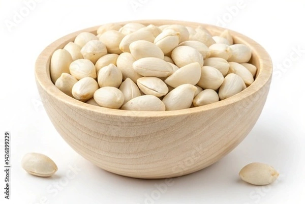 Fototapeta Crispy Shelled Peanuts: Close-Up in Rustic Wooden Bowl. High-Resolution Food Photography. Perfect for Packaging, Blogs, Recipes, and Culinary Websites. Showcase your delicious peanut products with    