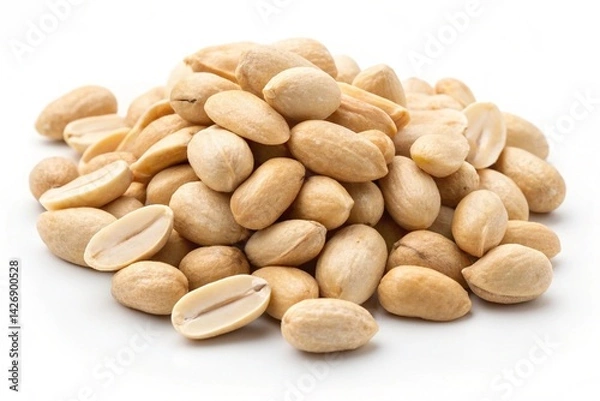 Fototapeta Creamy Beige Shelled Peanuts: Close-Up Macro Photography of Delicate Nut Texture. Perfect for Food Packaging, Blogs, Culinary Websites, and Recipe Books. High-Resolution Upscaled Image Showcasing the 