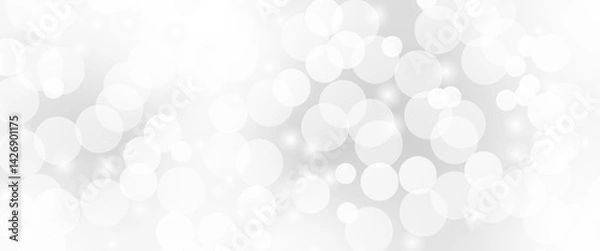 Obraz Beautiful light grey soap bubbles float as background. Dreamy soft focus wallpaper backdrop. Light grey diffuse glowing floating holiday circle dots pattern. 3d rendering.	