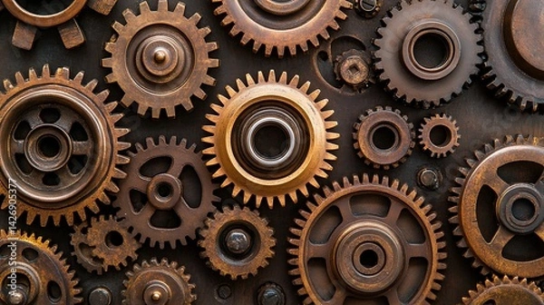 Obraz Interlocking bronze gears, intricate mechanism