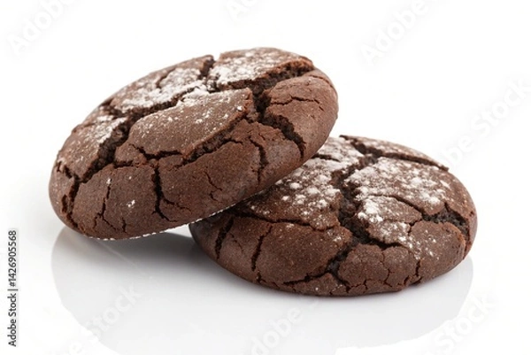 Fototapeta Decadent Crackled Chocolate Cookies: A Delightful Overhead Shot of Homemade Treats, Dusted with Powdered Sugar, Perfect for Baking Blogs, Cookbooks, and Food Websites. Upscaled for Crisp,             