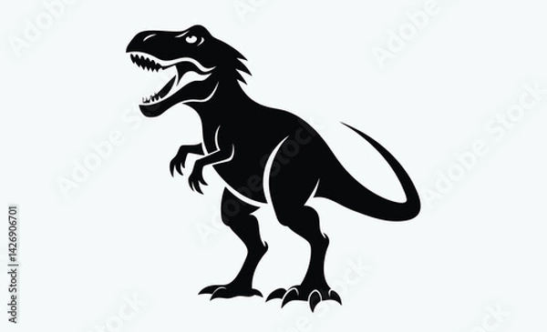 Fototapeta Tyrannosaurus silhouette, dinosaur vector icon, black t rex shape, prehistoric animal design