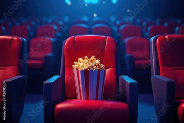 Fototapeta Empty cinema seats with popcorn