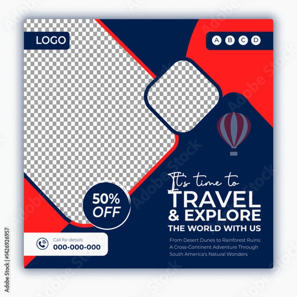 Fototapeta Travel and tour social media posts and web banner square design template