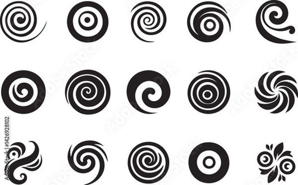 Fototapeta set of swirl and spiral decorative shape silhouette vector illustration