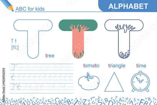Obraz Tree. Writing practice and coloring task page. Worksheet for school or home. Sketch vector illustration