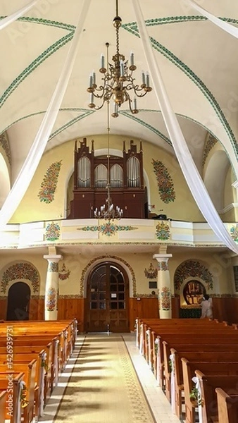 Obraz Shot of the interior of the church in Zalipie village with colorful floral decorations