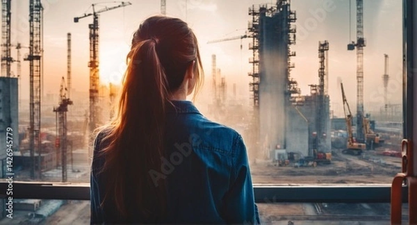 Obraz Construction worker looking out at building site.