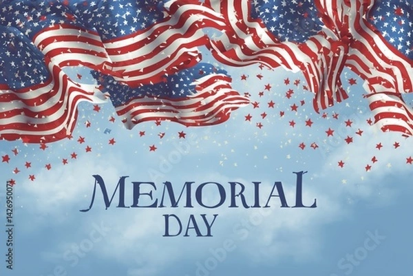 Obraz patriotic Memorial Day quote template, with stars, stripes, and sky background,