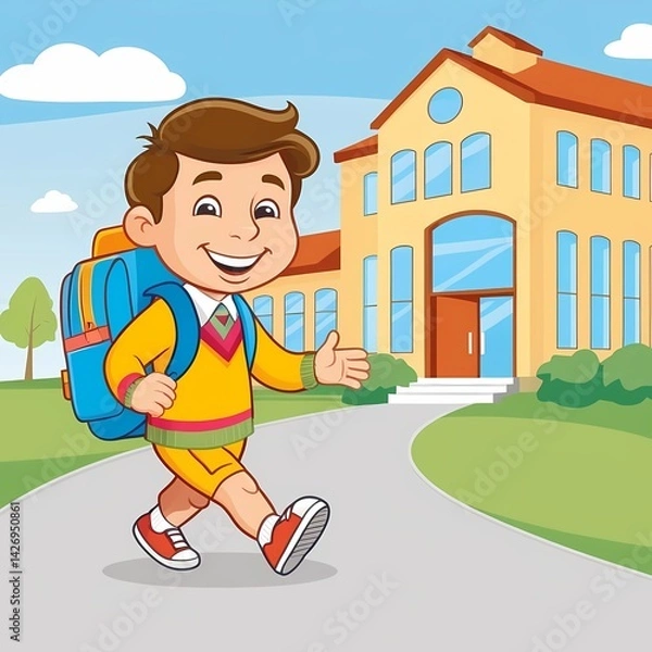 Obraz boy goes to school