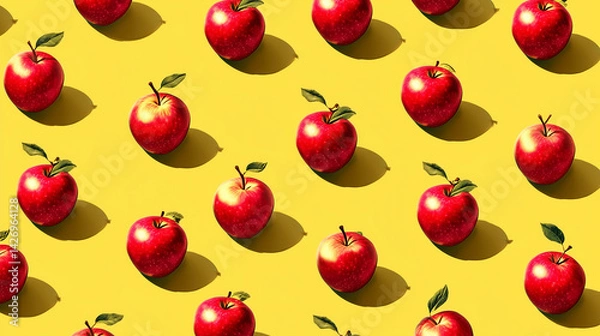 Obraz red sweet apple pattern on yellow background pop art design, banner design 