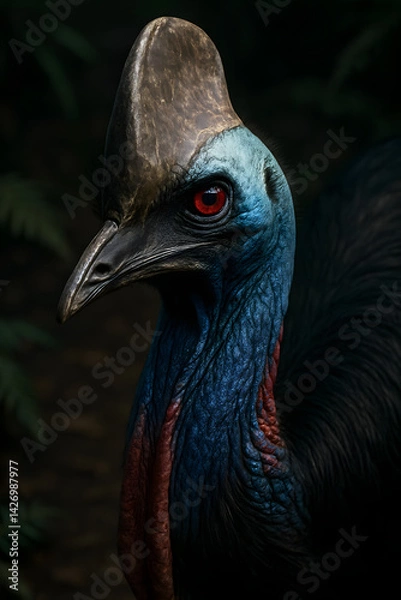 Fototapeta A stunning, hyper-realistic close-up portrait of an exotic bird captured in vivid detail. This digital artwork showcases the bird’s intricate feather texture, vibrant coloration, and intense eye focus