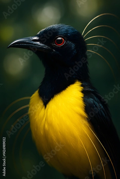 Fototapeta A stunning, hyper-realistic close-up portrait of an exotic bird captured in vivid detail. This digital artwork showcases the bird’s intricate feather texture, vibrant coloration, and intense eye focus