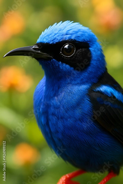 Fototapeta A stunning, hyper-realistic close-up portrait of an exotic bird captured in vivid detail. This digital artwork showcases the bird’s intricate feather texture, vibrant coloration, and intense eye focus