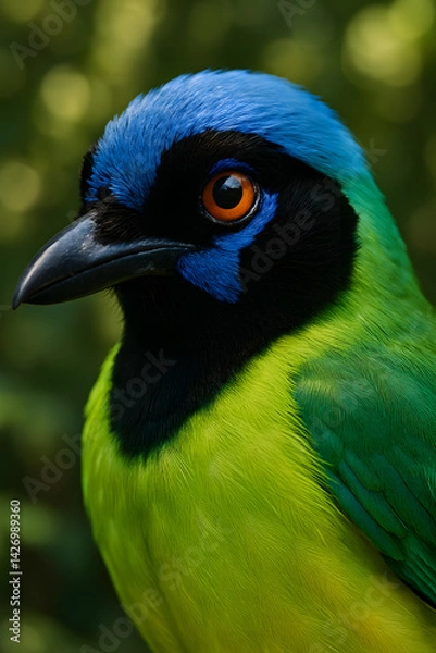 Fototapeta A stunning, hyper-realistic close-up portrait of an exotic bird captured in vivid detail. This digital artwork showcases the bird’s intricate feather texture, vibrant coloration, and intense eye focus