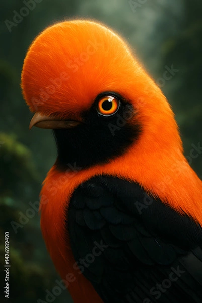 Fototapeta A stunning, hyper-realistic close-up portrait of an exotic bird captured in vivid detail. This digital artwork showcases the bird’s intricate feather texture, vibrant coloration, and intense eye focus