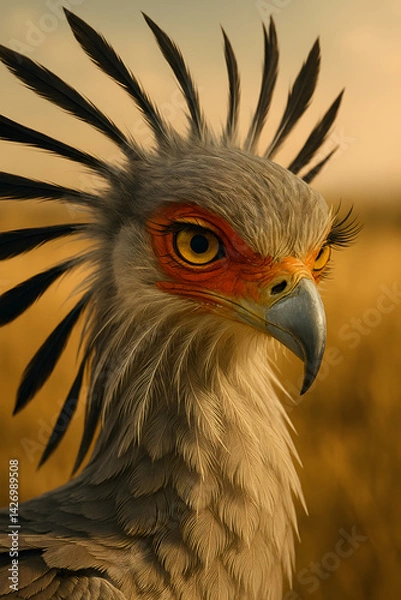 Fototapeta A stunning, hyper-realistic close-up portrait of an exotic bird captured in vivid detail. This digital artwork showcases the bird’s intricate feather texture, vibrant coloration, and intense eye focus