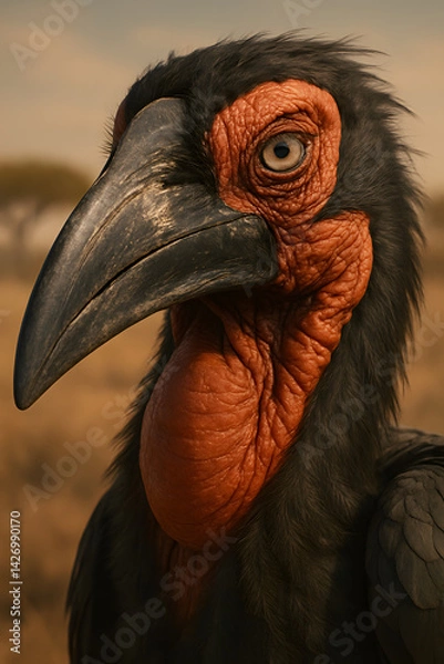 Fototapeta A stunning, hyper-realistic close-up portrait of an exotic bird captured in vivid detail. This digital artwork showcases the bird’s intricate feather texture, vibrant coloration, and intense eye focus