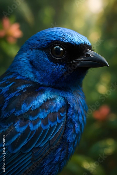 Fototapeta A stunning, hyper-realistic close-up portrait of an exotic bird captured in vivid detail. This digital artwork showcases the bird’s intricate feather texture, vibrant coloration, and intense eye focus