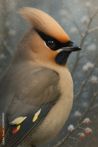 Fototapeta A stunning, hyper-realistic close-up portrait of an exotic bird captured in vivid detail. This digital artwork showcases the bird’s intricate feather texture, vibrant coloration, and intense eye focus