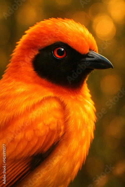 Fototapeta A stunning, hyper-realistic close-up portrait of an exotic bird captured in vivid detail. This digital artwork showcases the bird’s intricate feather texture, vibrant coloration, and intense eye focus