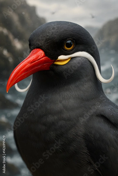 Fototapeta A stunning, hyper-realistic close-up portrait of an exotic bird captured in vivid detail. This digital artwork showcases the bird’s intricate feather texture, vibrant coloration, and intense eye focus