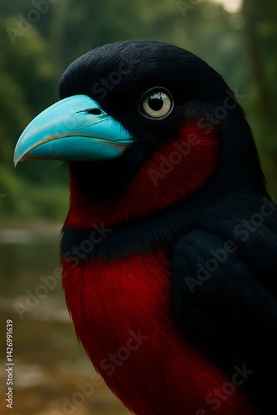 Fototapeta A stunning, hyper-realistic close-up portrait of an exotic bird captured in vivid detail. This digital artwork showcases the bird’s intricate feather texture, vibrant coloration, and intense eye focus