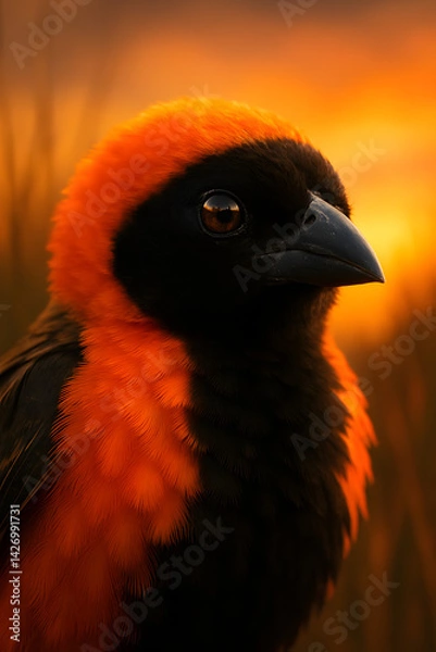 Fototapeta A stunning, hyper-realistic close-up portrait of an exotic bird captured in vivid detail. This digital artwork showcases the bird’s intricate feather texture, vibrant coloration, and intense eye focus
