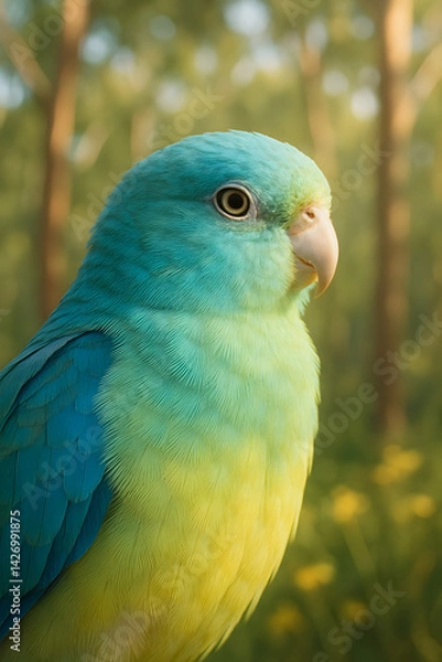 Fototapeta A stunning, hyper-realistic close-up portrait of an exotic bird captured in vivid detail. This digital artwork showcases the bird’s intricate feather texture, vibrant coloration, and intense eye focus