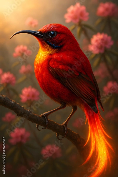 Fototapeta A stunning, hyper-realistic close-up portrait of an exotic bird captured in vivid detail. This digital artwork showcases the bird’s intricate feather texture, vibrant coloration, and intense eye focus