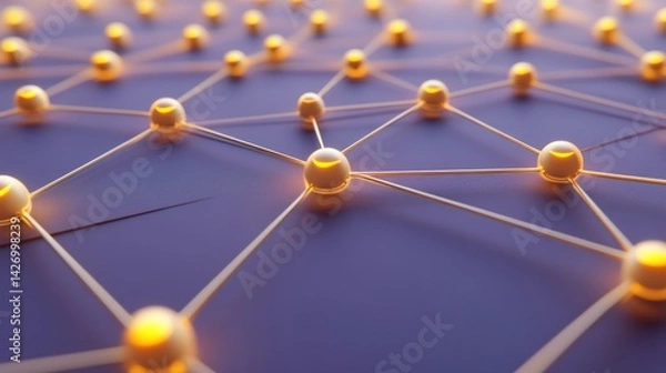Fototapeta Golden interconnected spheres form a complex network.