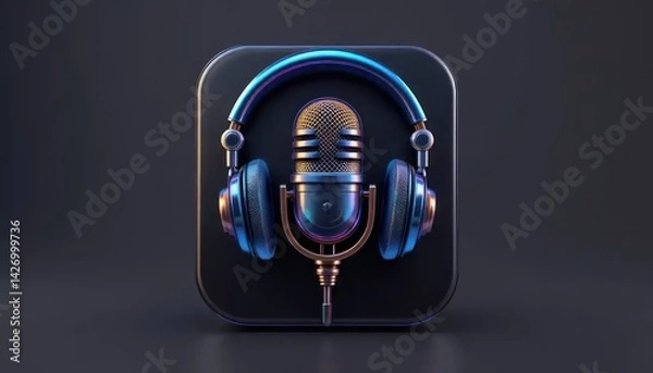 Fototapeta Metallic Headphones and Microphone: A Dark, Stylish Icon