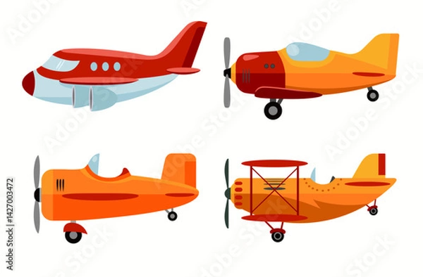 Fototapeta Airplane illustration, airplane icon, Aircraft set. vector