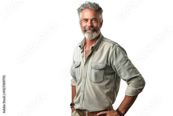 Obraz Confident Middle-Aged Man in Casual Work Shirt