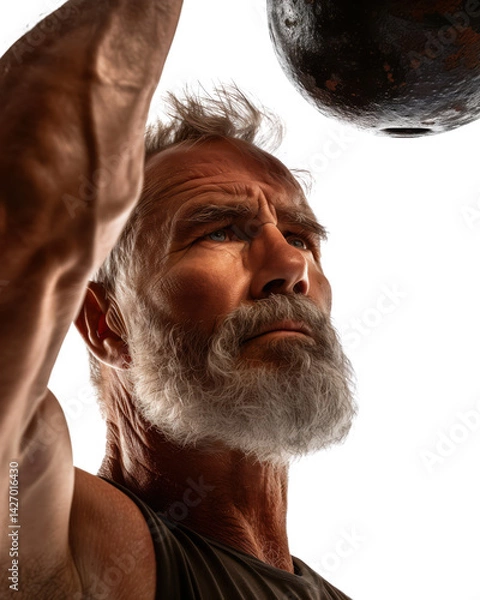 Obraz Intense Senior Man Looking Upward with Dramatic Lighting